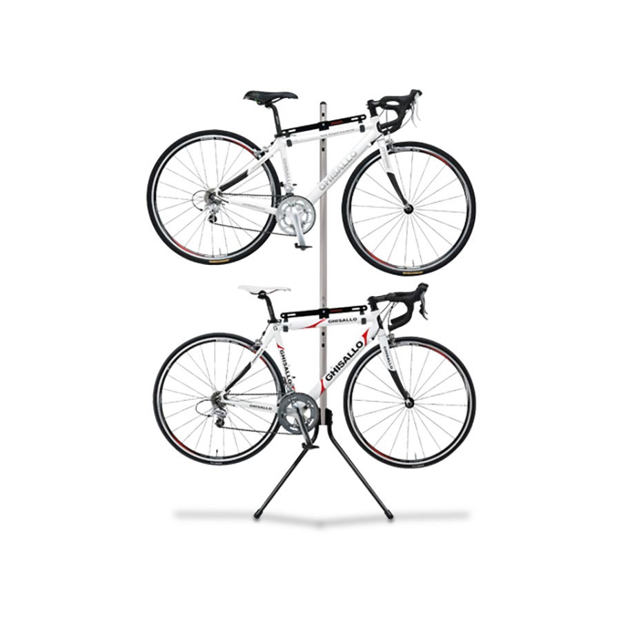 A Minoura Gravity 2 Bicycle Stand holding up two bicycles